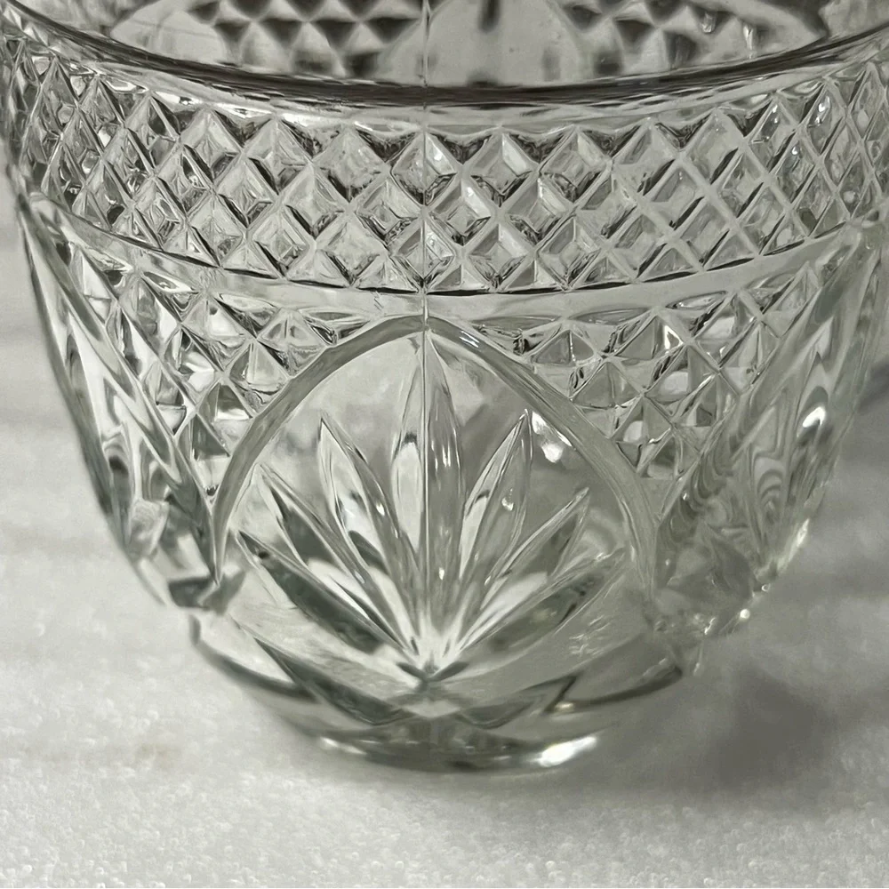 Vintage Anchor Hocking Pineapple Pattern Clear Glass Sugar Bowl & Creamer